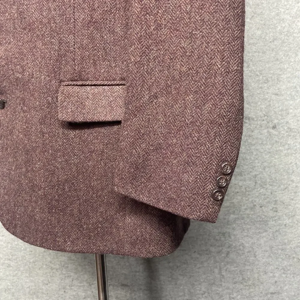 Brookcraft Mens Tweed Sport Coat Blazer Maroon Herringbone USA 46R Wool Look
